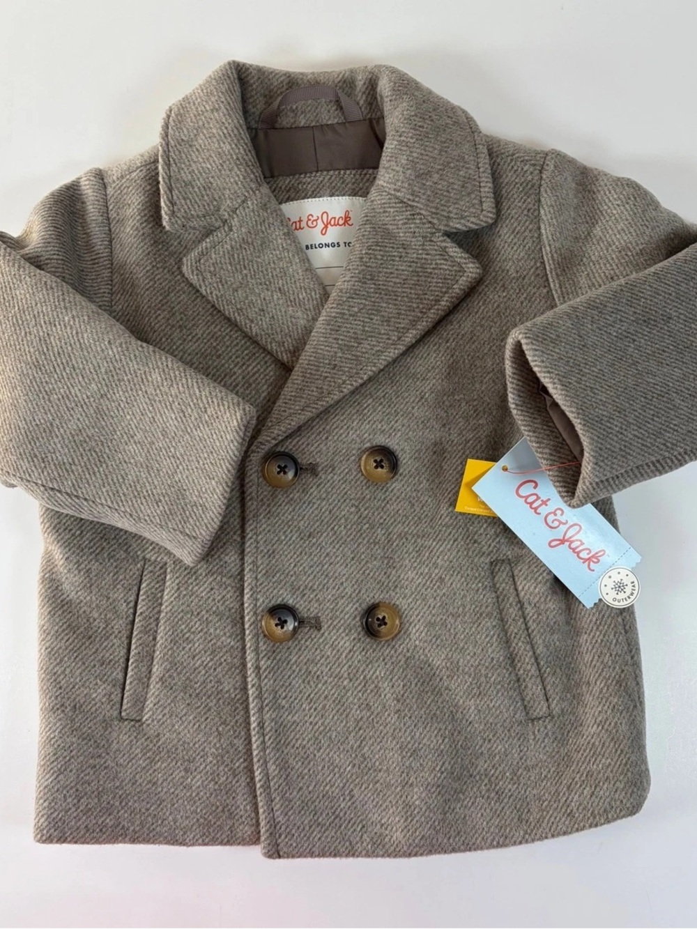 Cat & Jack Toddler Beige Double-Breasted Peacoat! 12-18m Brand new!